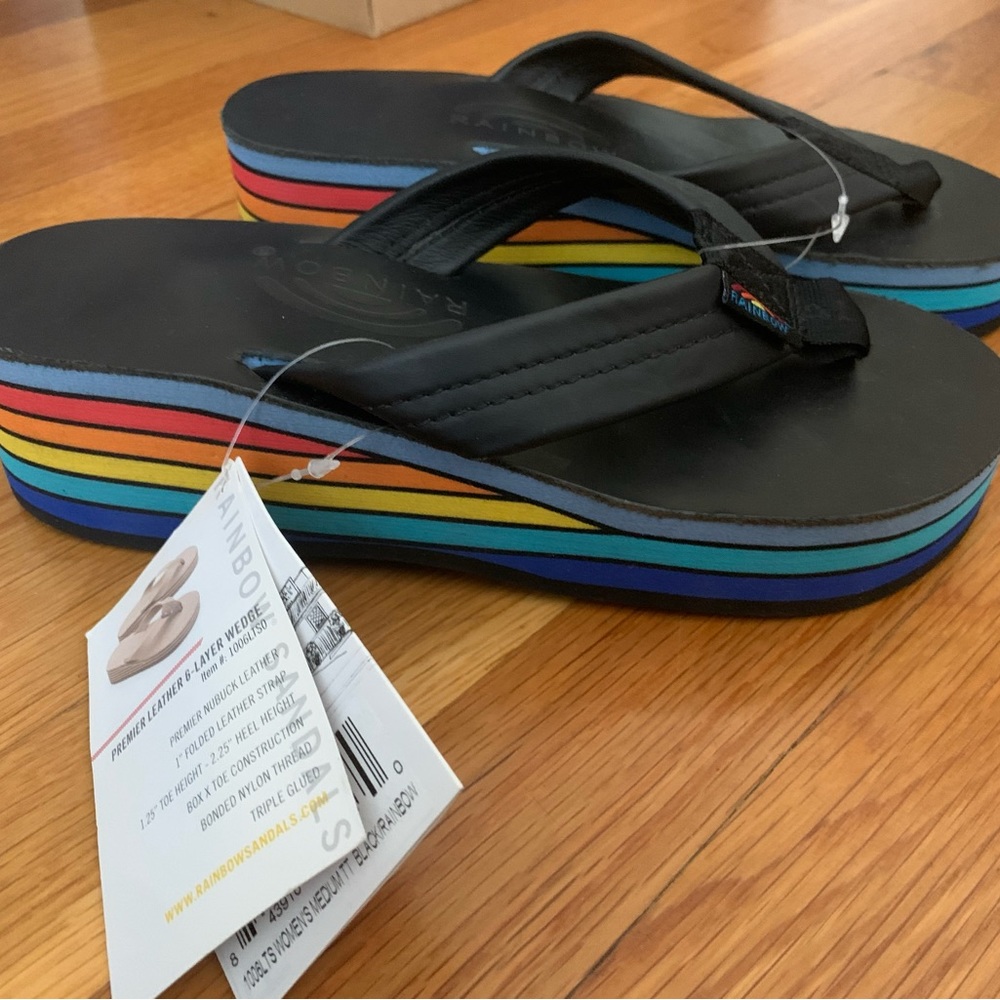 Rainbow Leather Wedge Thong Sandal